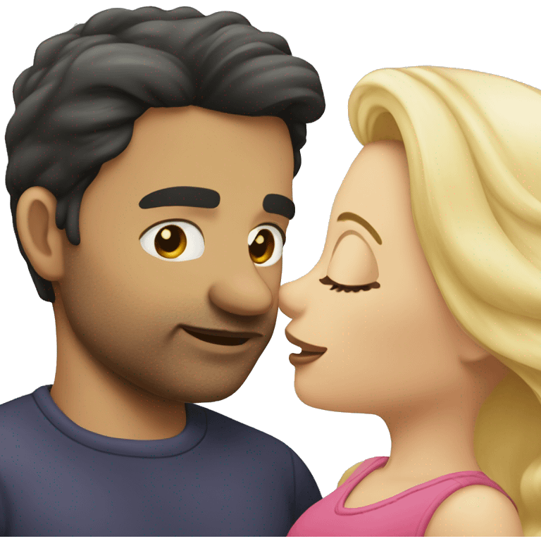 Dark hair man kissing a blond hair woman emoji