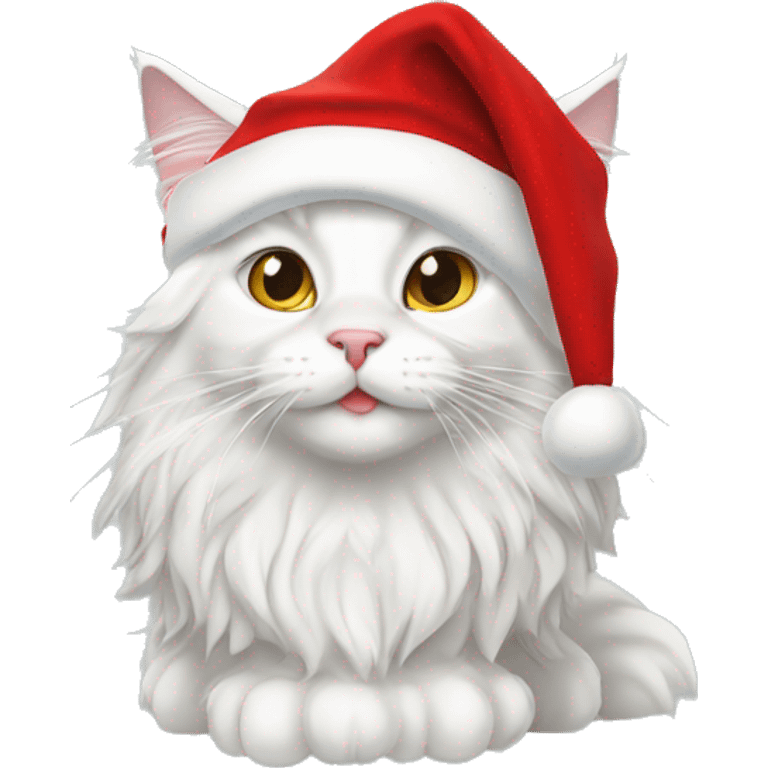 White Maine coon cat wearing Santa hat emoji