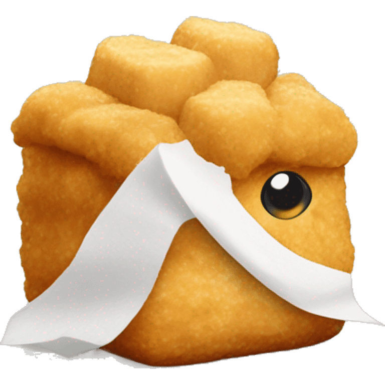 chicken nugget with blond hair holding a styrofoam  emoji