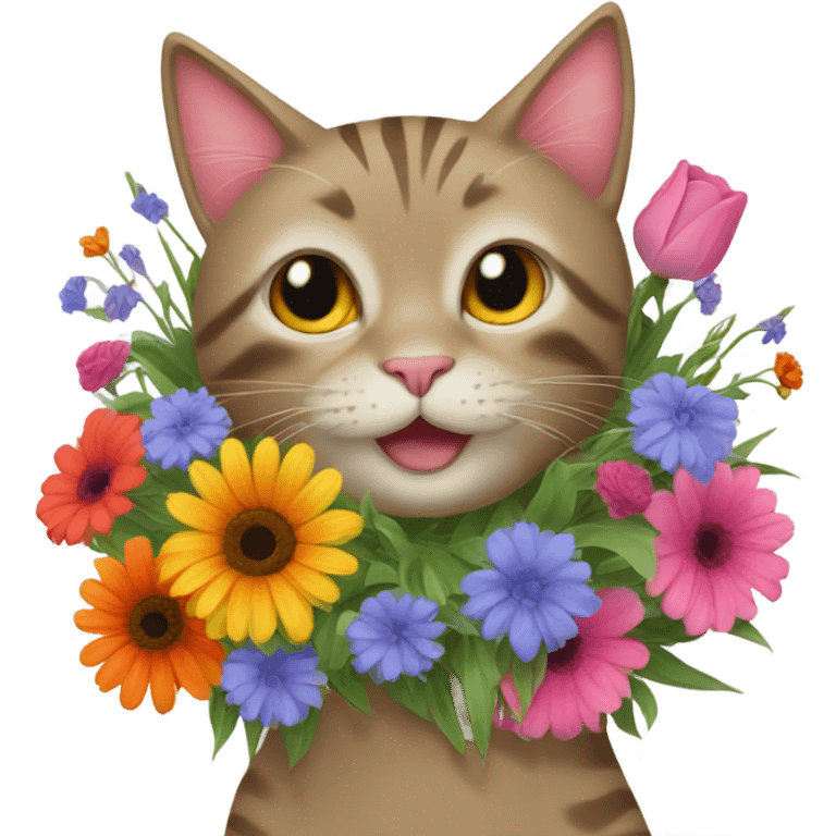 Cat with flowers bouquet  emoji