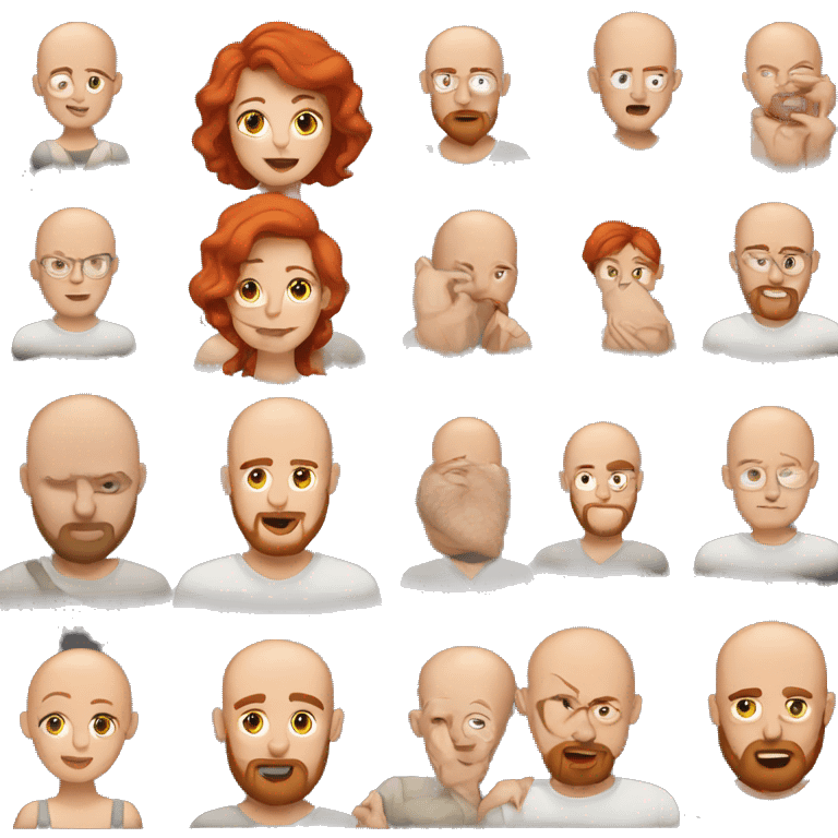 Red headed woman with bald man with beard emoji