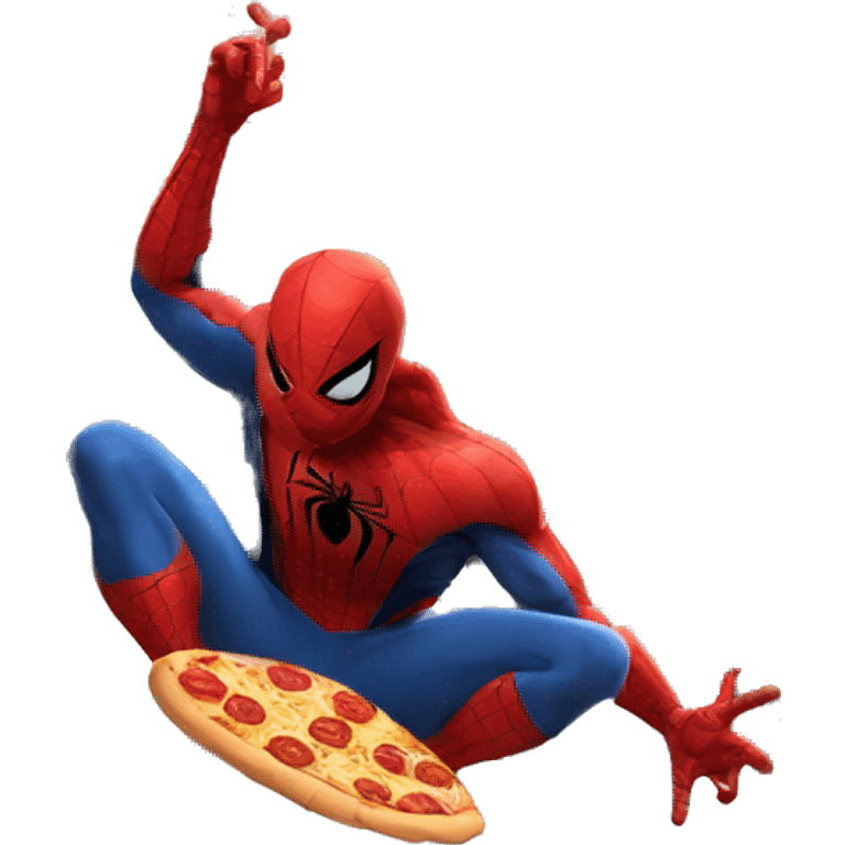 Spider man sitting on building eating pizza emoji