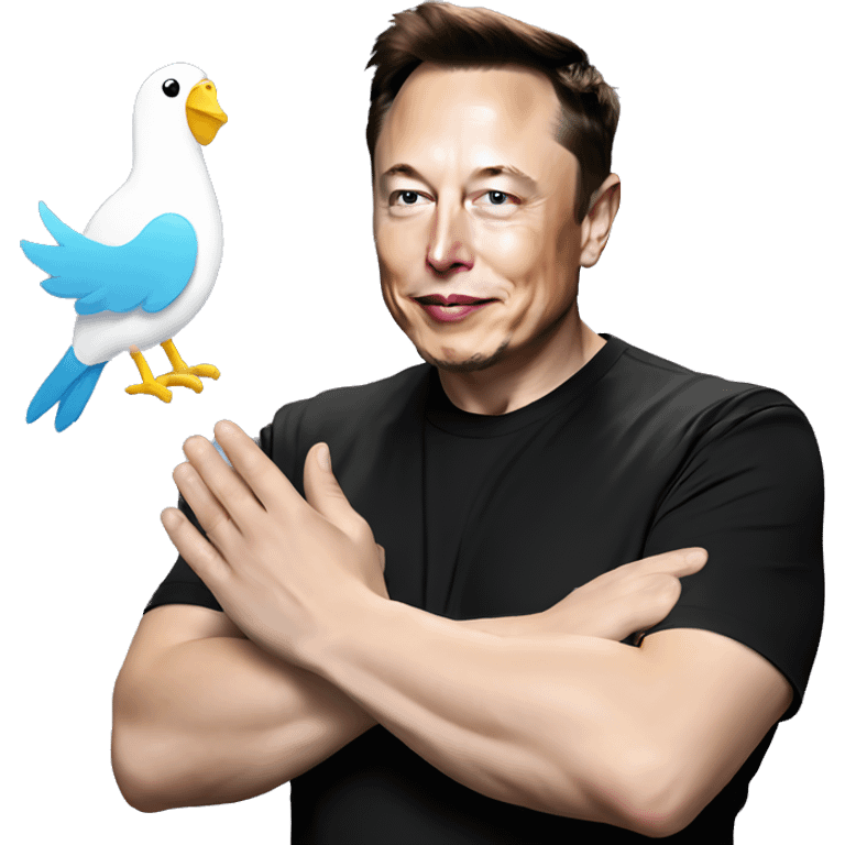 Elon musk giving the twitter bird a handshake emoji