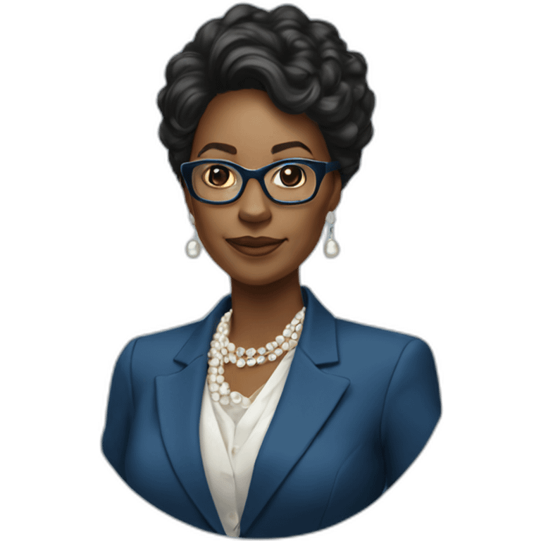 black woman ceo, diamond-crested glasses, blue blazer, pearl necklace emoji