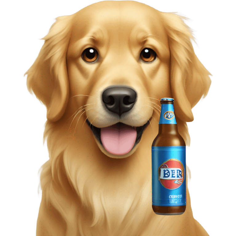 Golden Retriever with a can of beer emoji