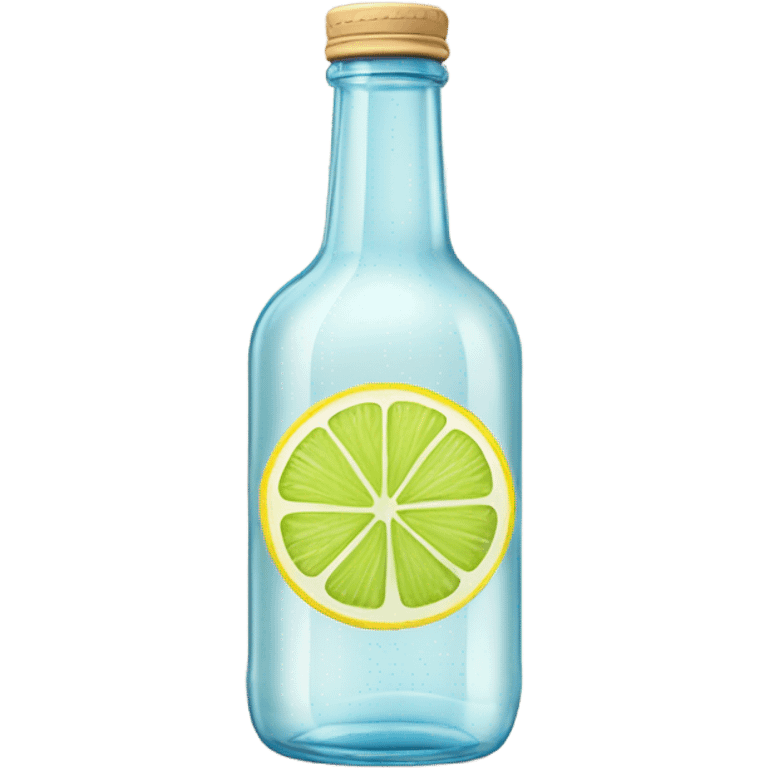 glass bottle of clear water with lemon and lime wheels tan cap emoji