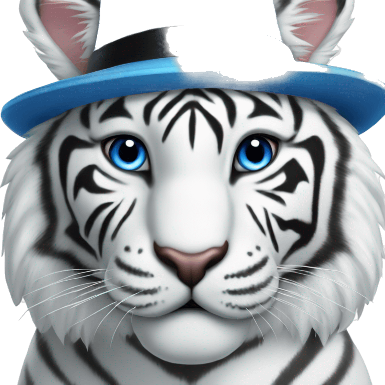 white tiger with blue eyes wear a black hat emoji