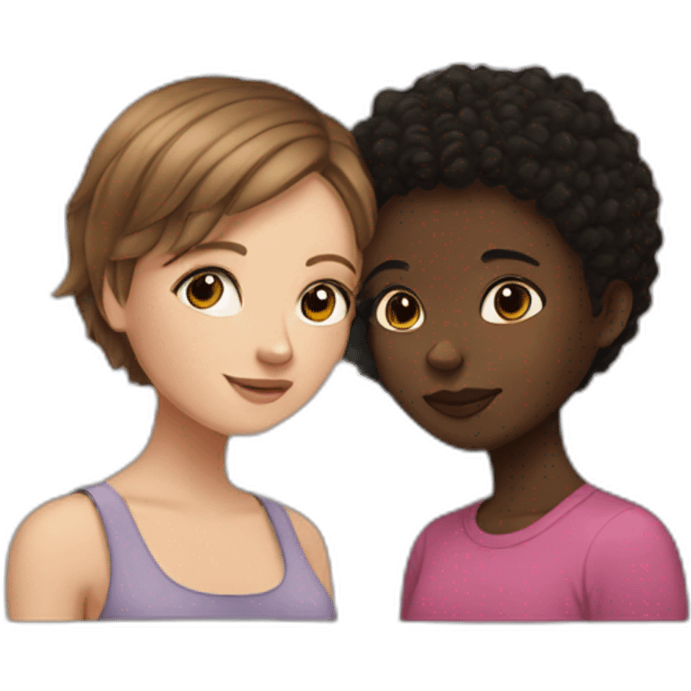 White girl with short brown hair kissing a black girl emoji