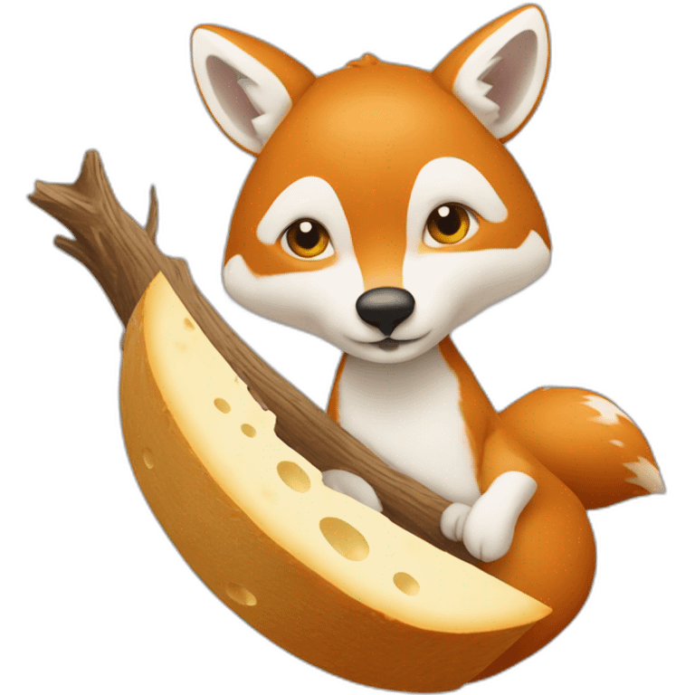 Un renard sur une branche avec un fromage dans la gueule emoji