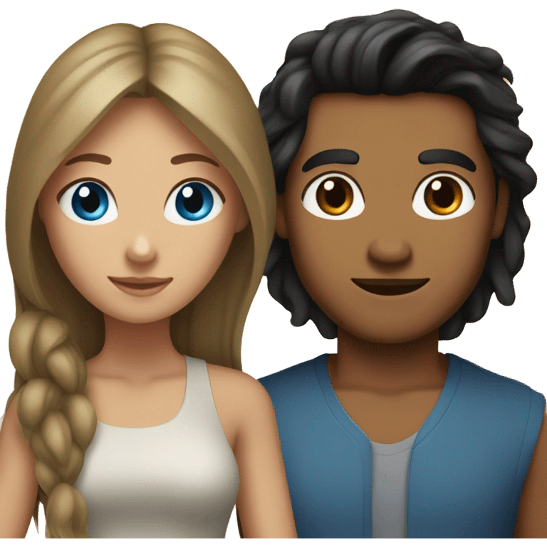 Long light brown hair woman blue eyes with man with olive skin with black hair  emoji