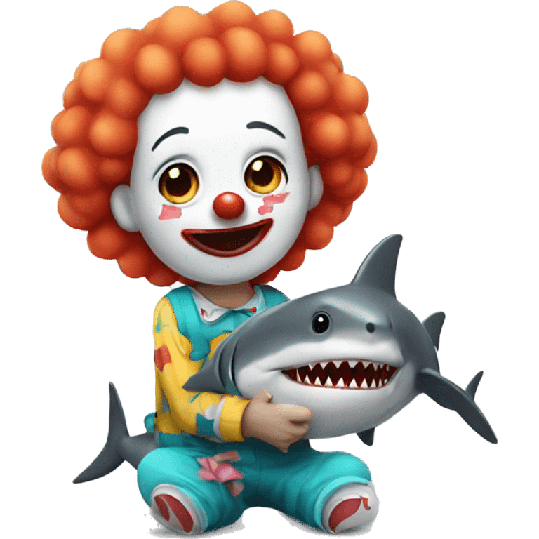 cute clown with a tiny pet shark  emoji