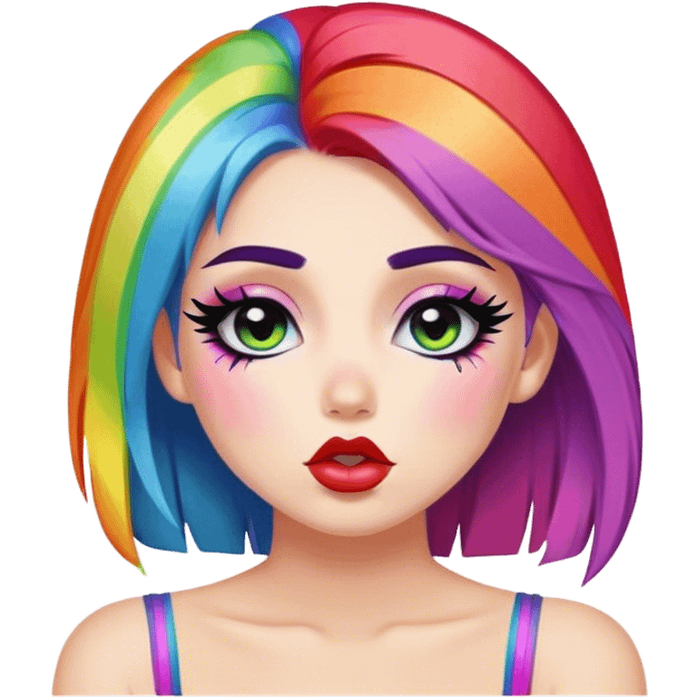 Pretty Girl with black eyeliner and rainbow hair making a kissy face emoji