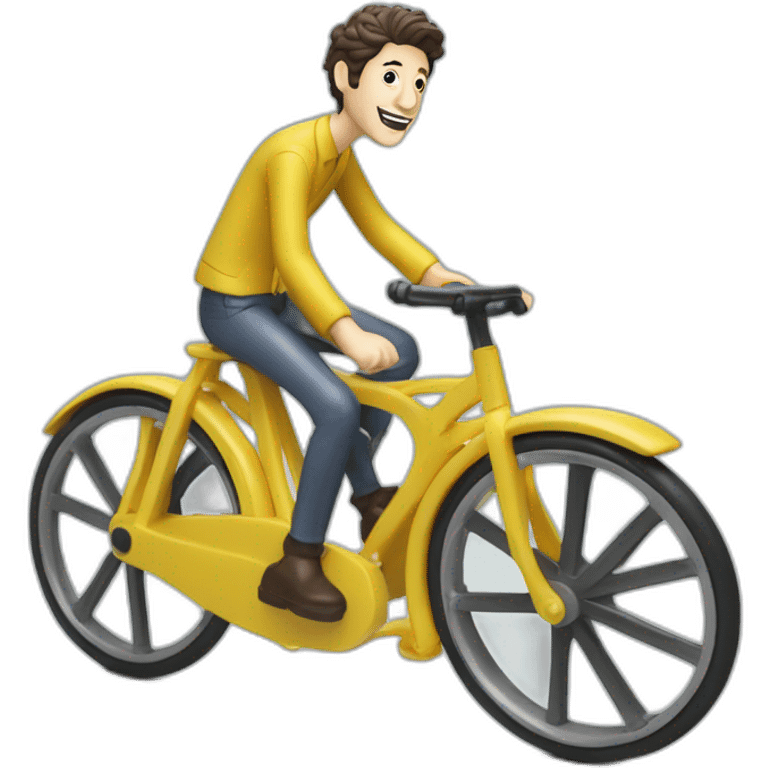 pierre niney riding a funny and miniature toy bicicle emoji