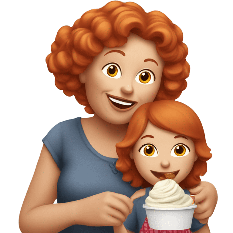 Red headed grandmother eating icecream with her red headed granddaughter  emoji