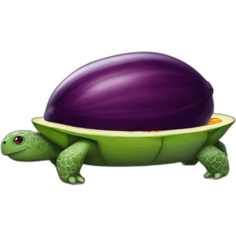 aubergine sur une tortue avec une tete de mangue emoji