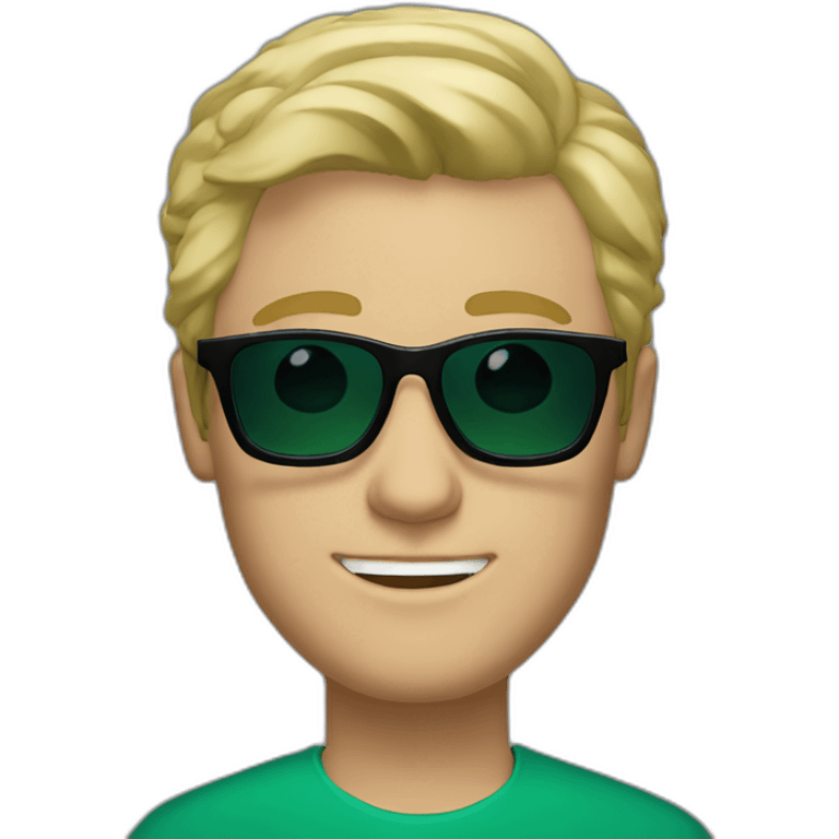 A White guy in a bleu and green Suit with blonde hair and Black sunglasses with matt finished lenses emoji