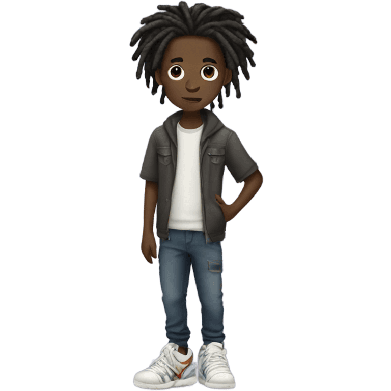 dark-skinned boy with dreads in sneakers emoji