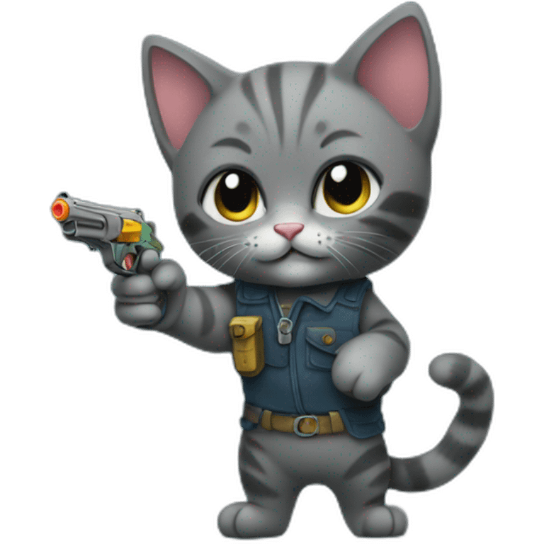 charcoal kitten pointing a waterpistol emoji