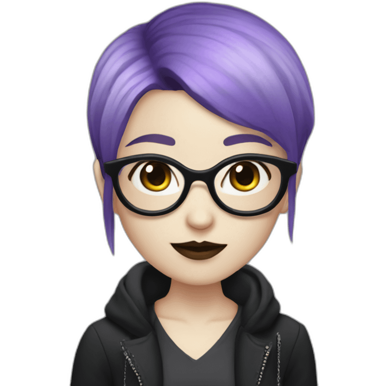 goth woman with side parted purple hair and oval glasses, pale skin emoji