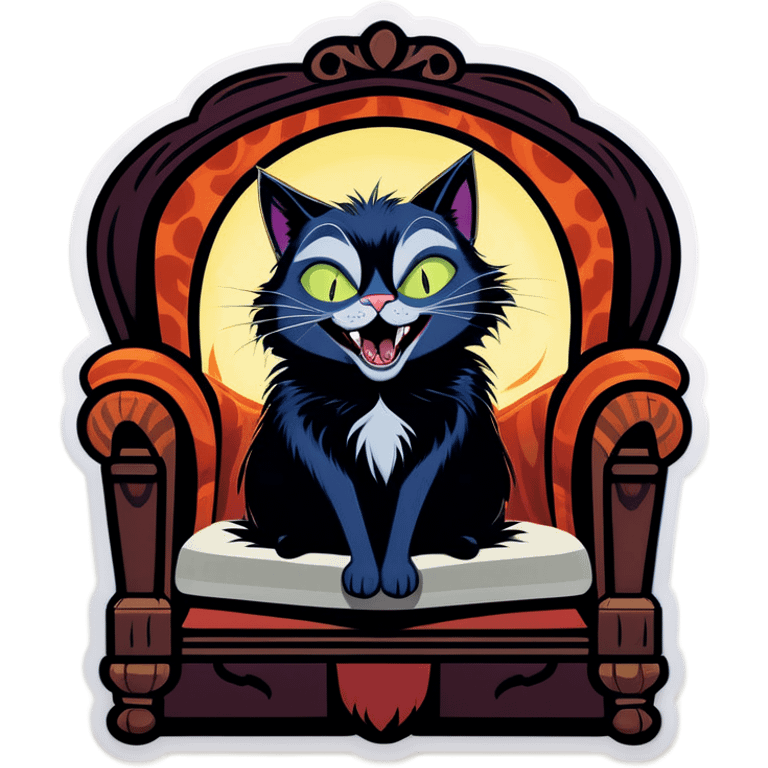 A gothic-style cat, inspired by The Addams Family aesthetic, laughing uncontrollably to the point of exhaustion or having collapsed from laughter. The cat has dark fur, wide mischievous eyes, and a dramatic, eerie expression. The background is dimly lit, with Victorian-style furniture, heavy curtains, and flickering candlelight. The atmosphere is both spooky and humorous, capturing the dark humor of The Addams Family. The cat’s body language is exaggerated, as if it is overwhelmed by laughter, possibly lying on its back with paws in the air or leaning against something for support emoji