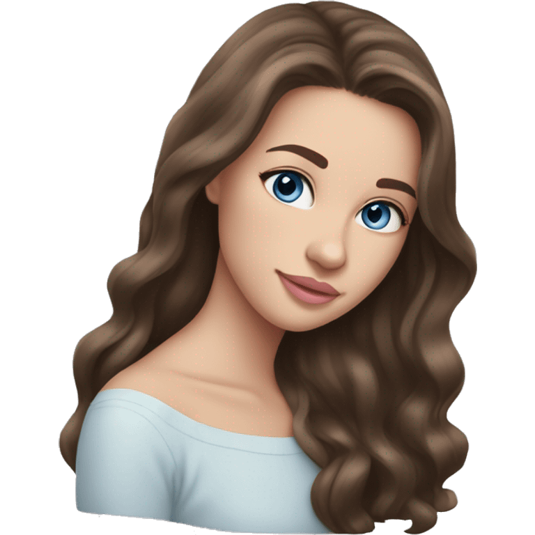 Beautiful teenage girl, long hair, brunette, Brown hair blue eyes, light pink lip color emoji