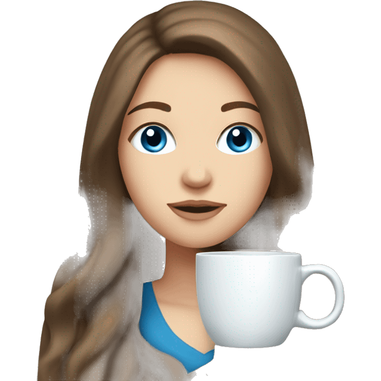 white girl with long brown hair and with blue eyes drinking from a mug  emoji