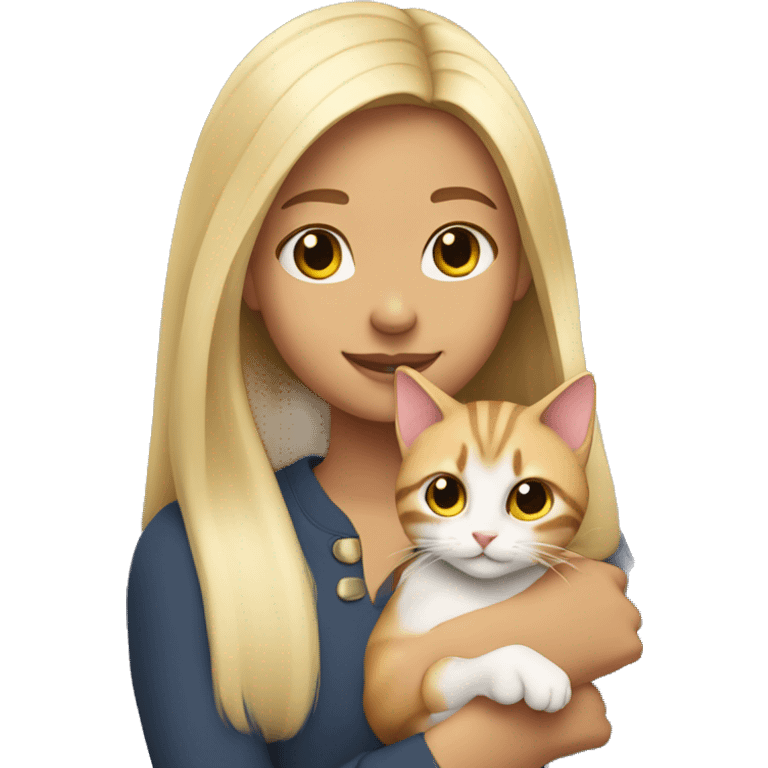 Blonde Girl with Long Hair having a Tricolore cat in her Arms  emoji