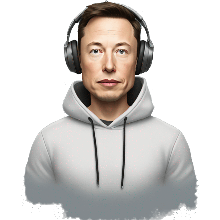 realistic Elon musk with hoodie wearing headsets emoji