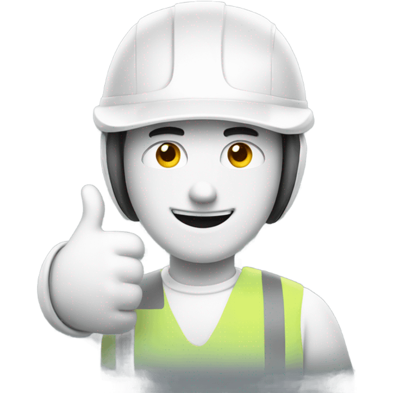 Man with a white helmet and a grey workwear giving a thumbs up emoji