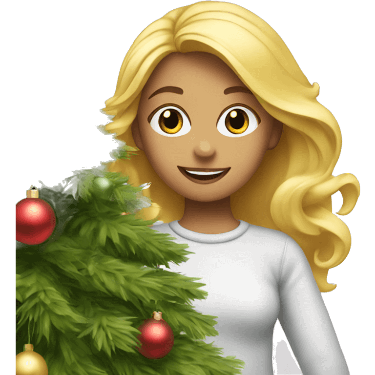 Blond Girl is decorating a Christmas tree emoji