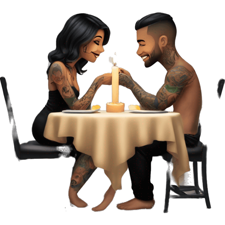 romantic candle light dinner for beautiful tattooed couple emoji