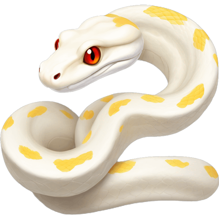 A full body albino reticulated python with red eyes emoji