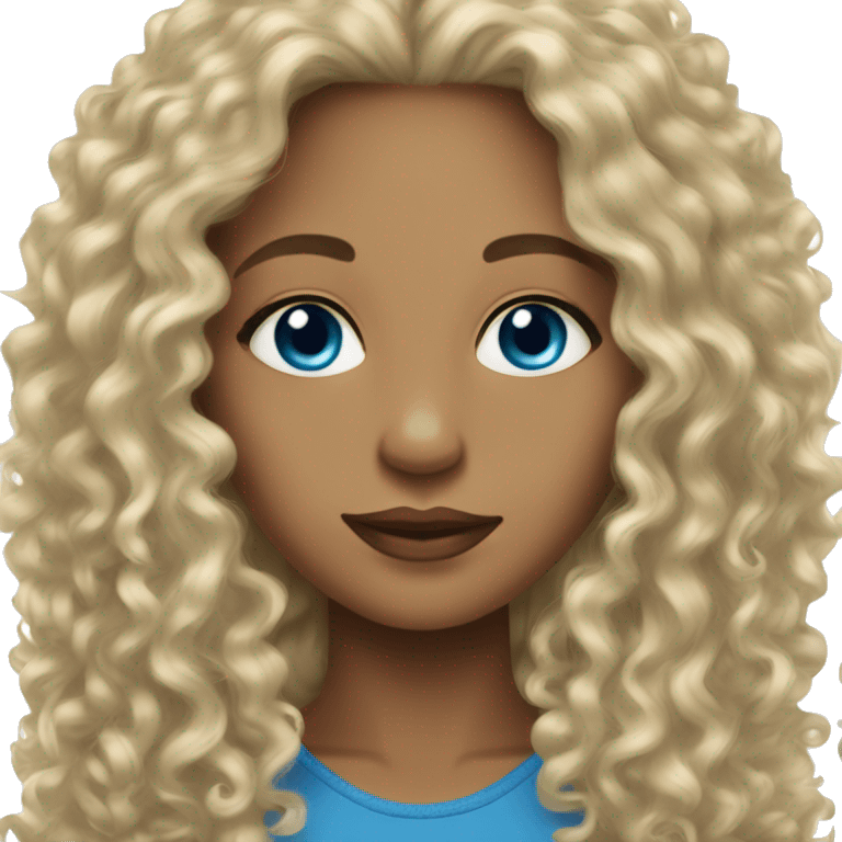 woman light skin long dark curly hair blue eyes emoji