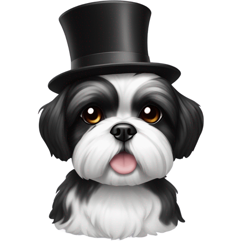 Black and white Shih Tzu with a top hat emoji