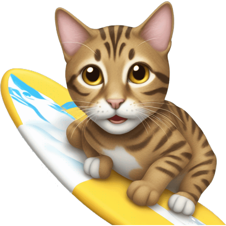 A tabby cat surfing emoji