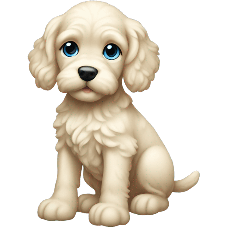 Cream cockapoo puppy whole body with pastel blue eyes emoji