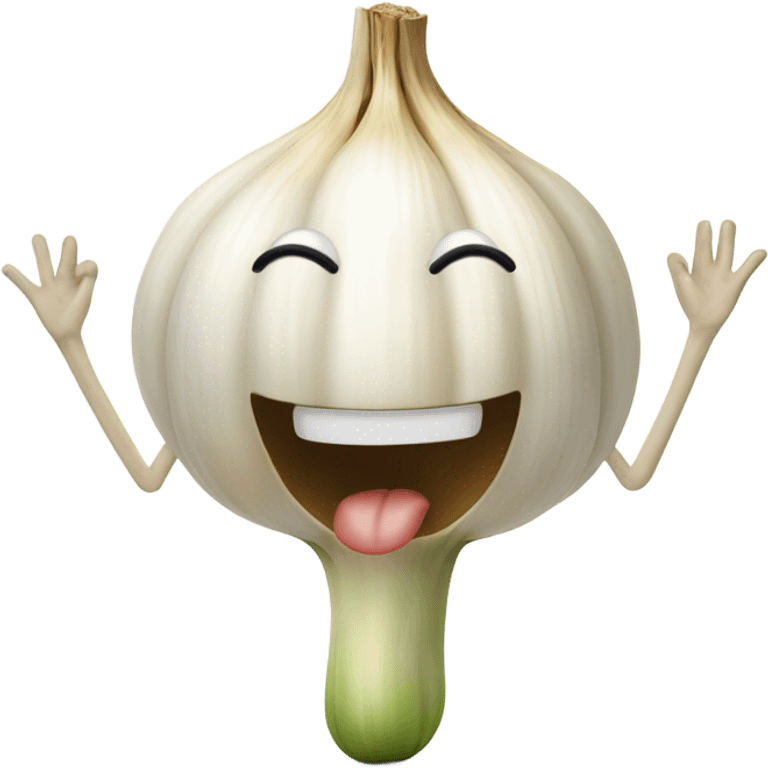 happy garlic with hands up emoji