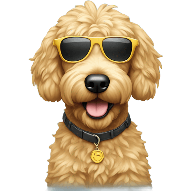 Mini golden doodle wearing sunglasses emoji