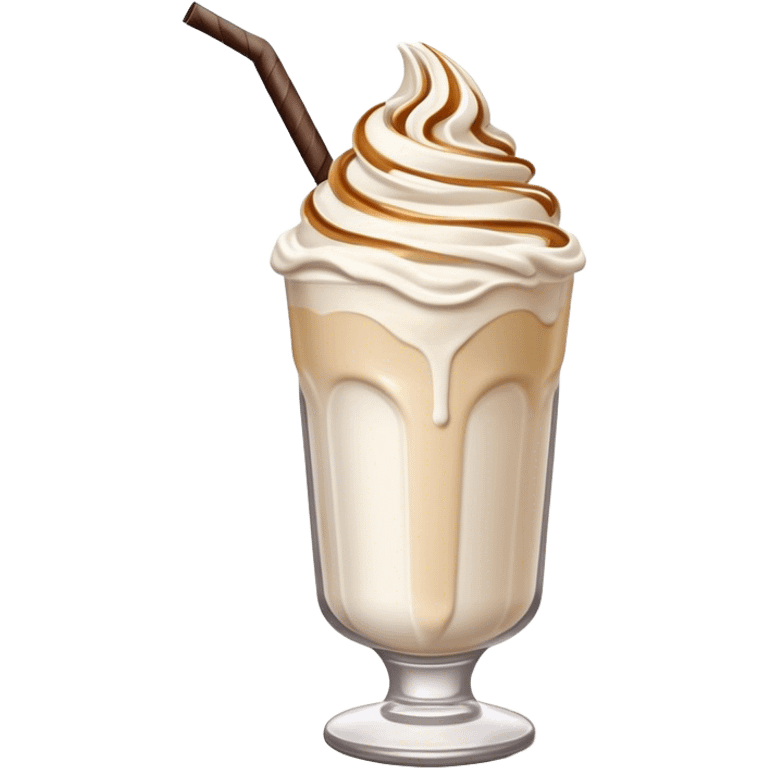 Cinematic Realistic Milkshake Drink Emoji, depicted as a thick, creamy milkshake with a swirl of whipped cream rendered with rich textures and inviting, nostalgic lighting. emoji