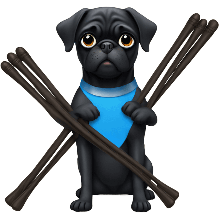 Black pug with blue drumsticks emoji