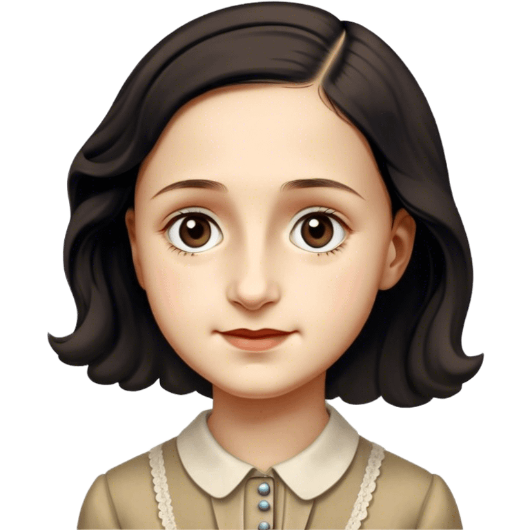 Anne Frank – Cinematic Realistic Portrait of Anne Frank, depicted with a reflective, gentle expression in period clothing, her eyes conveying hope and resilience, rendered with soft, natural lighting and delicate textures that capture the poignancy of her legacy. emoji