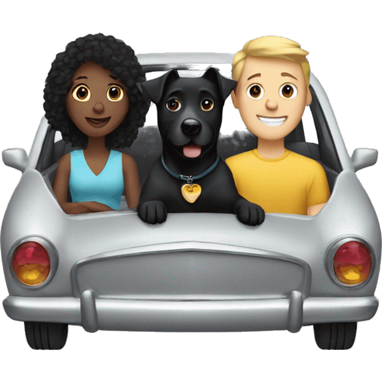 Couple and black dog in a car emoji