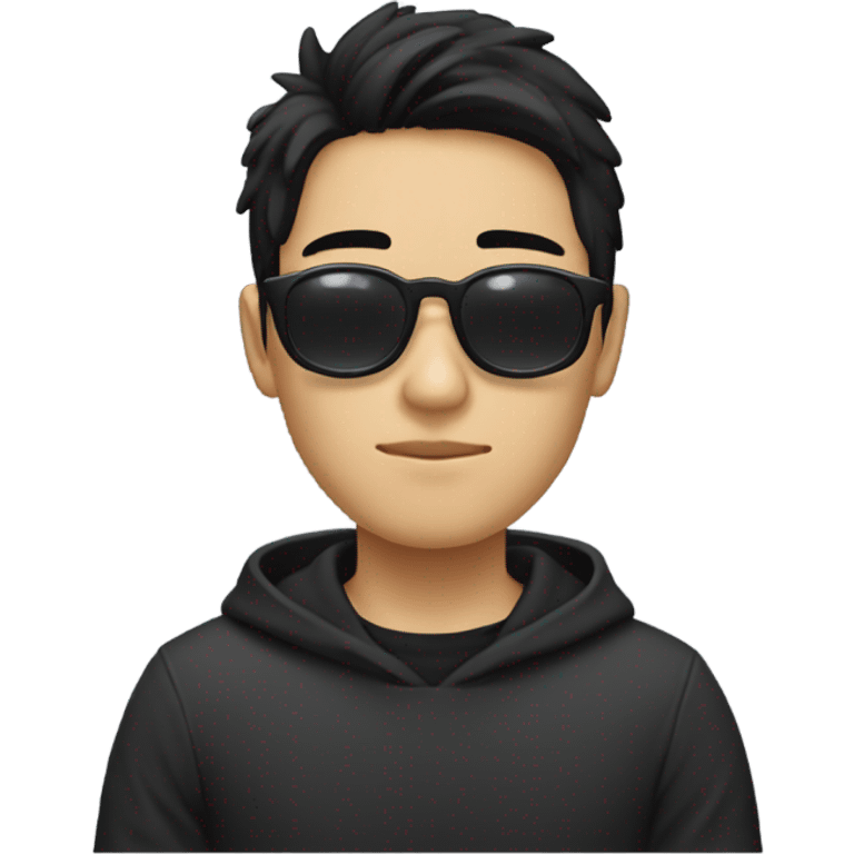 programmer, student, asian, black hair, black eyes, male, round face, black sunglasses, black hoodie emoji