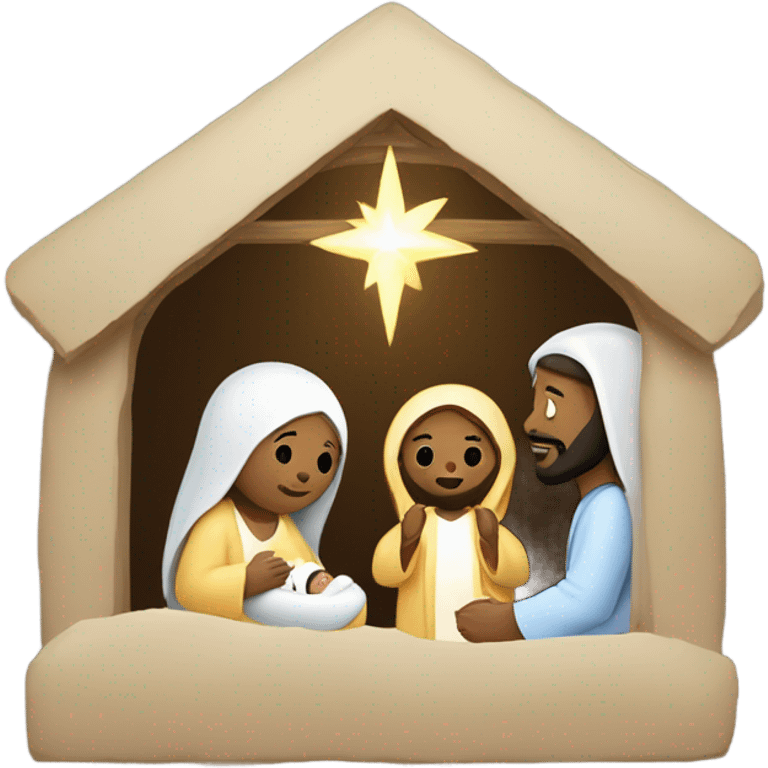 Nativity with white Jesus, Mary, and Joseph emoji