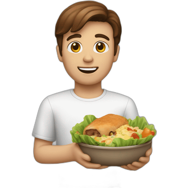 brown hair white guy with meal in hands emoji