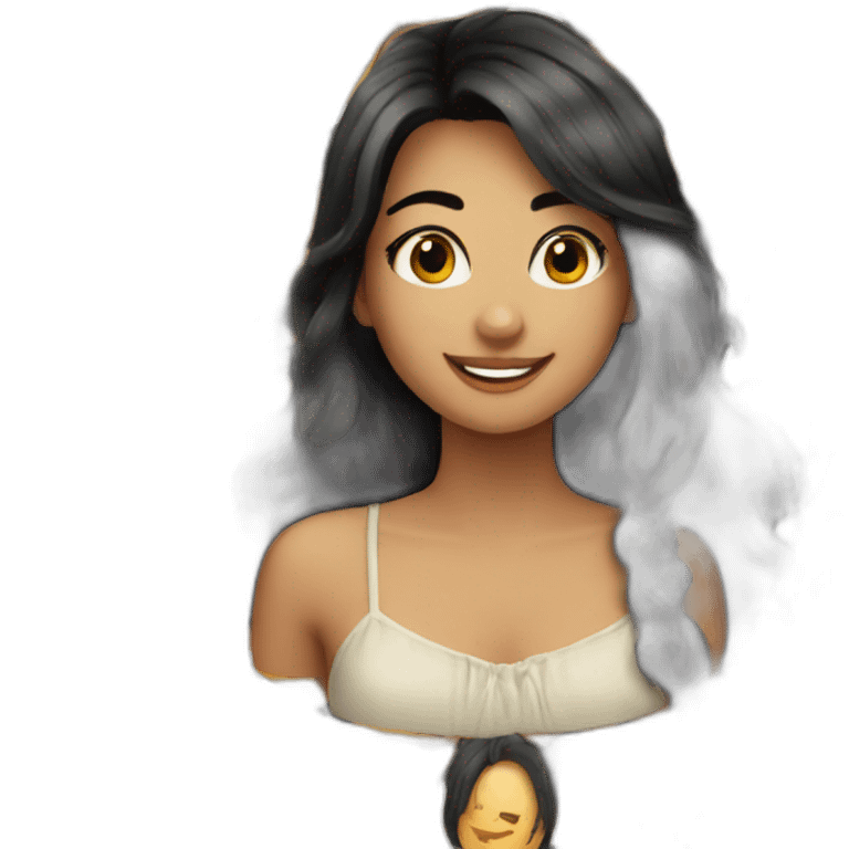 Beautiful 23 girl with long black hair smiling emoji