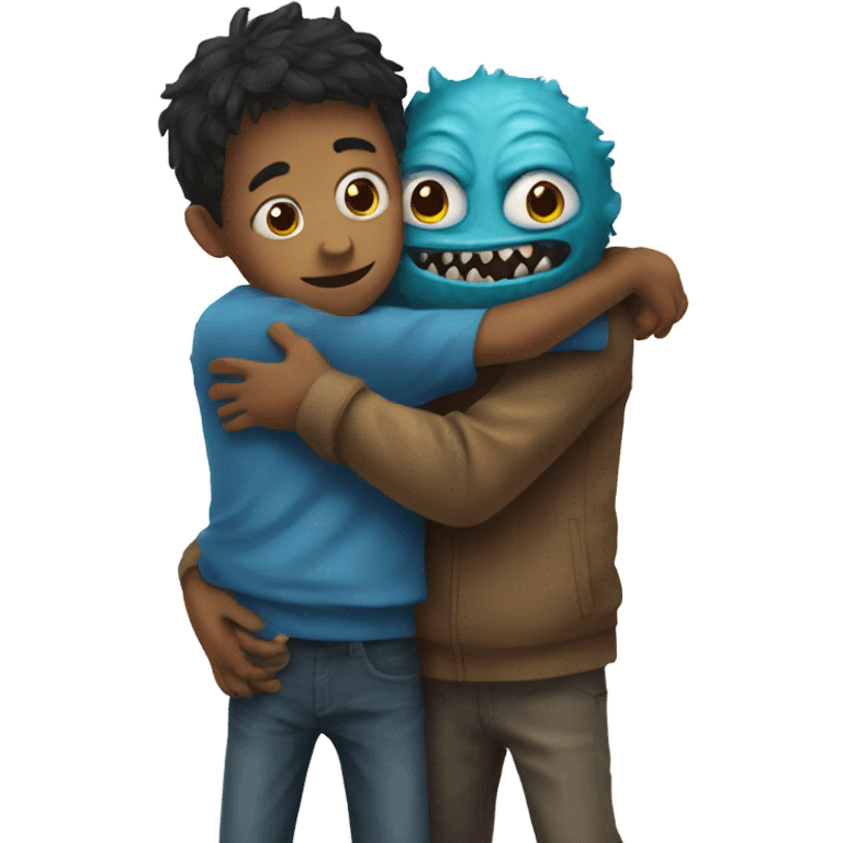 Monster hugging a boy emoji