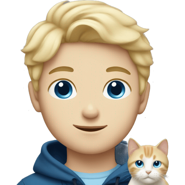 blonde boy with blue eyes and scottish cat emoji