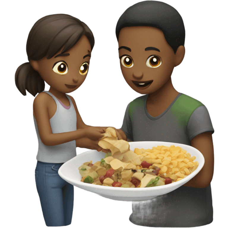 Girl feeding her partner scraps emoji