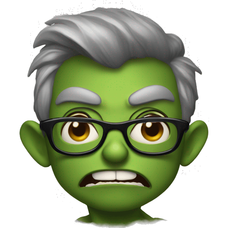 a green goblin with glasses and big lips with a surprised look emoji